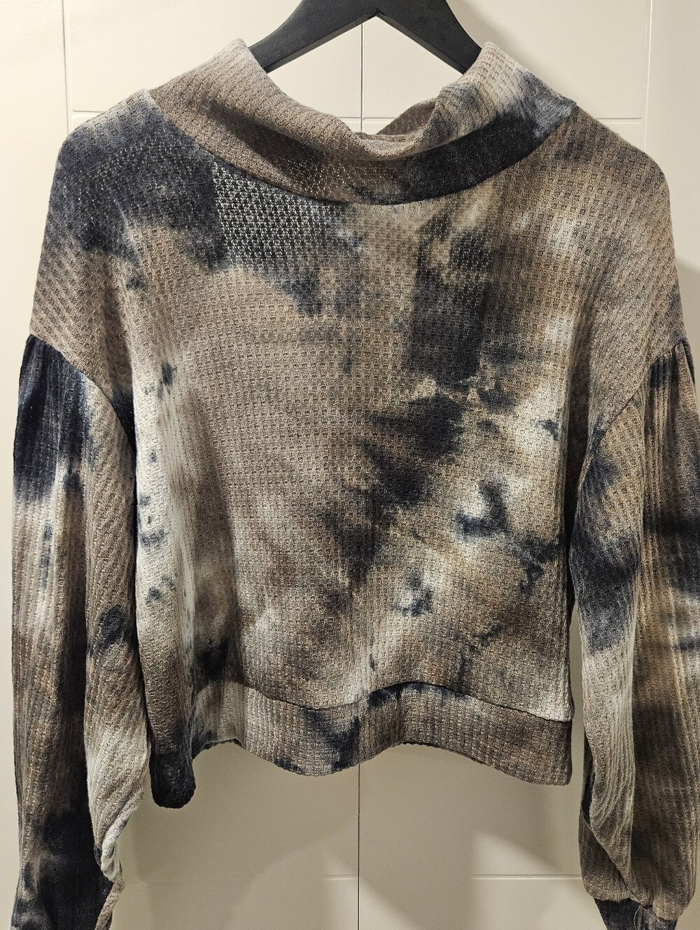 Vintage Havanna Tie-Dye Waffle Knit Cowl Neck Sweater - Blue & Pink